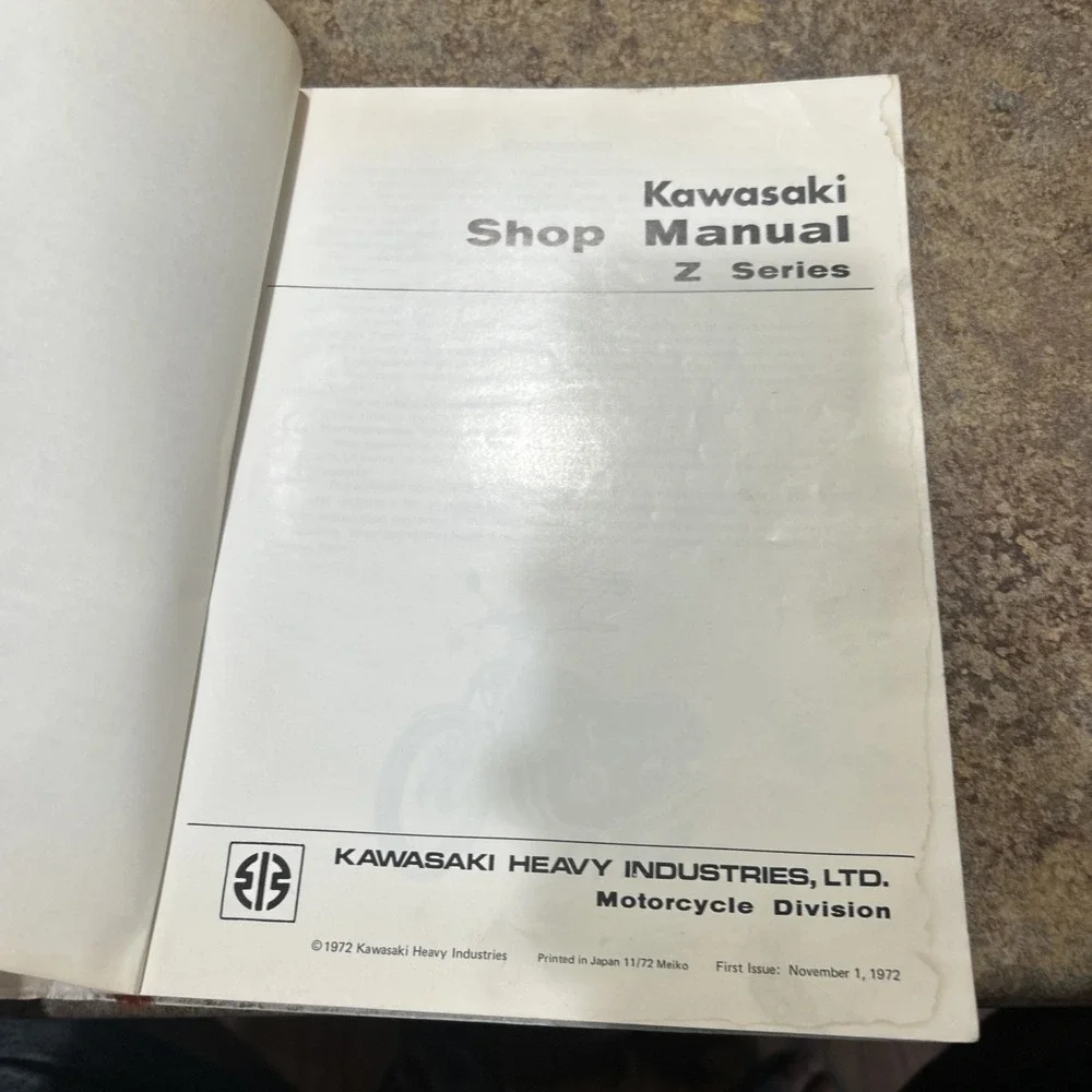 Vintage 1972 Kawasaki Motorcycle Shop Manual Z Series
